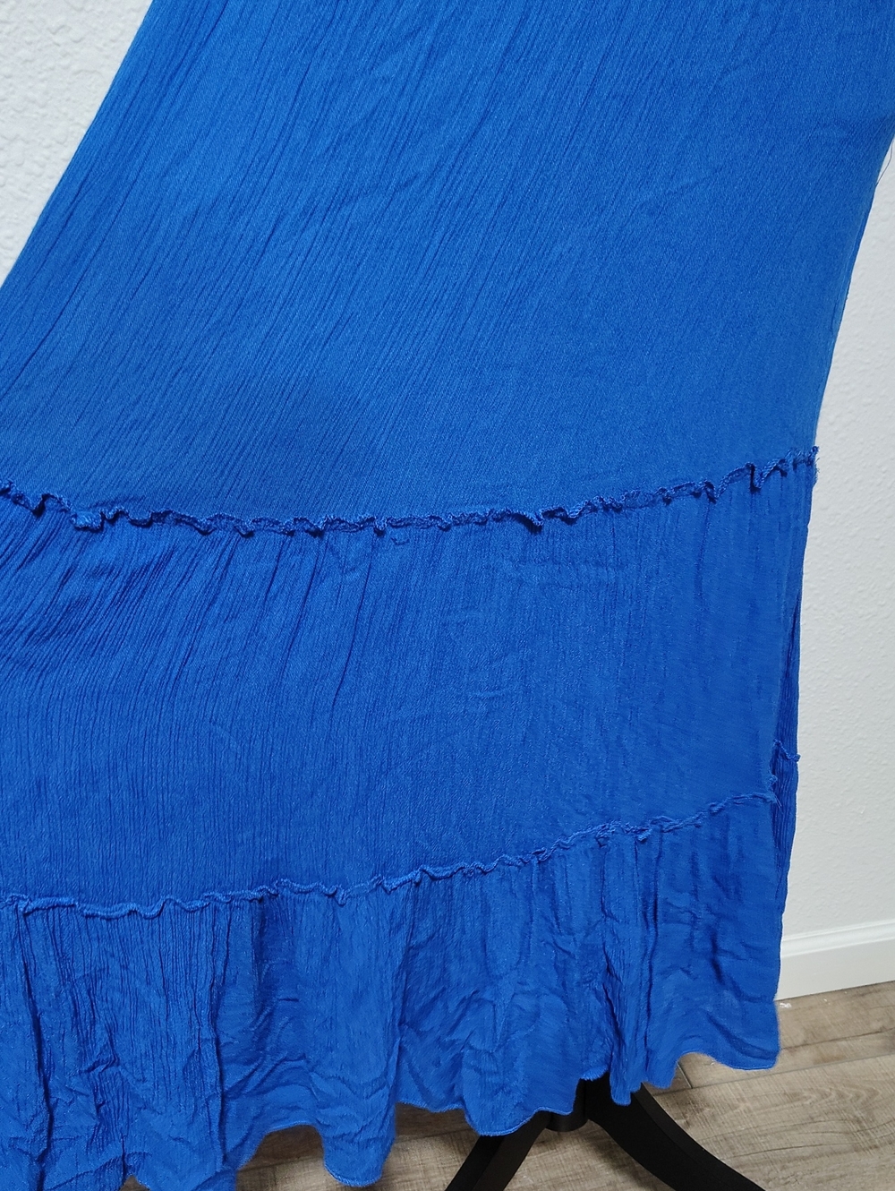 Boho Me Halter Babydoll Tiered Maxi Dress Size M Beachy Bohemian Cobalt Blue - Picture 6 of 15